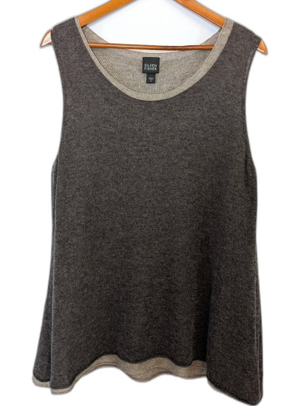 Eileen Fisher | Wool Blend Double Layer Tank Top in Brown & Tan | Size XL